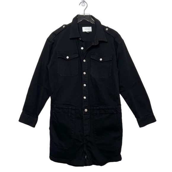Current Elliot Black Shortall Denim Long Sleeve Collared Women’s Romper Sz 4 - Picture 2 of 13